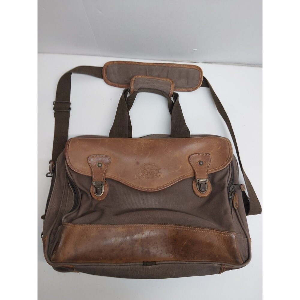 Vintage Cabela’s Canvas & Leather Messenger Laptop Weekender Luggage Bag
